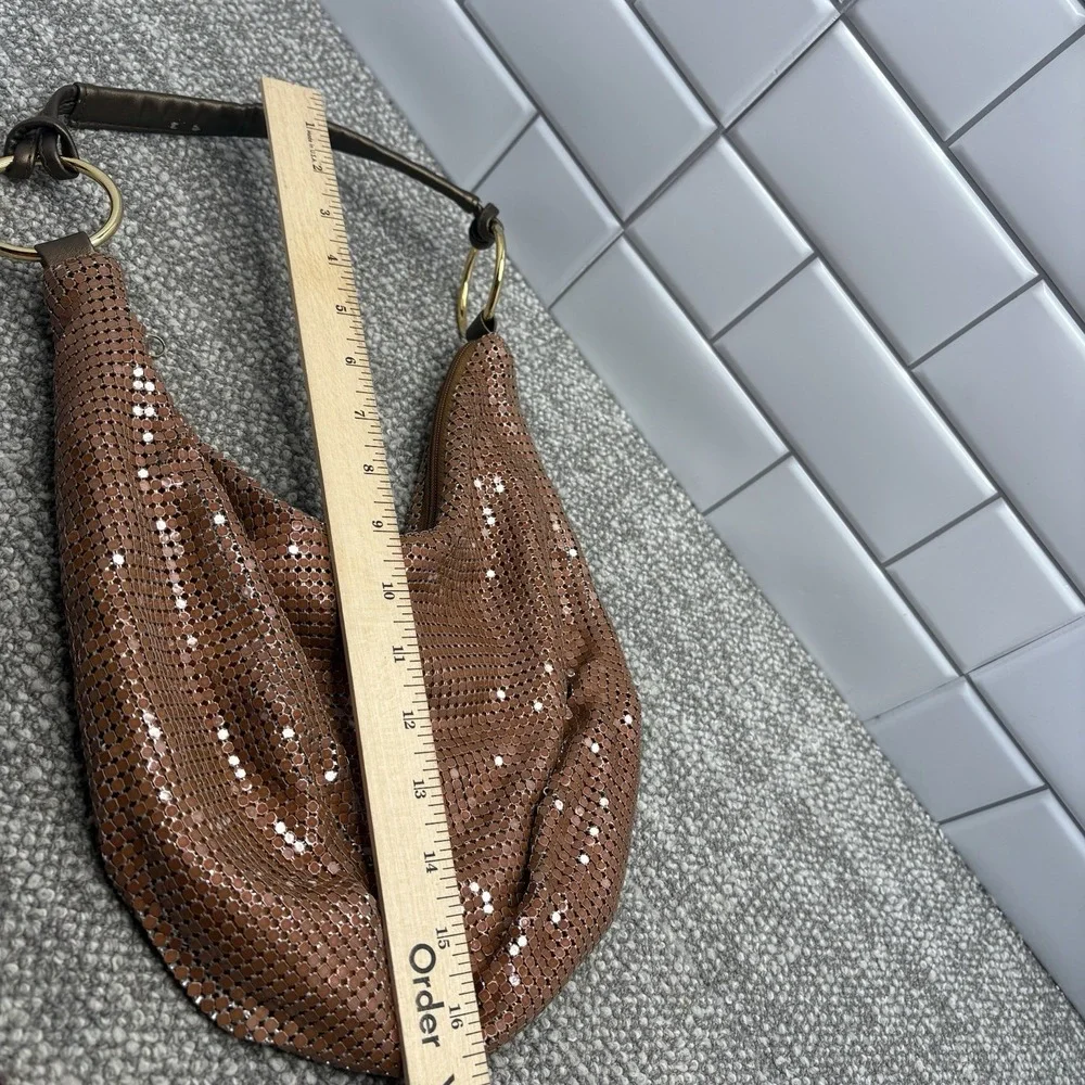 Brown Castle Core Chain Mesh Handbag Purse Zipper Top Hoop Handle Holder Cool H3